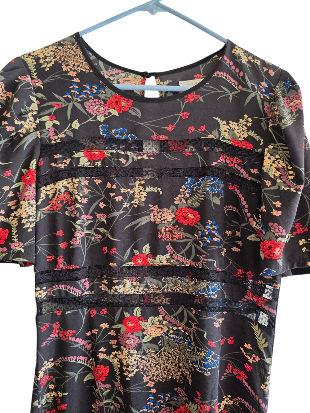 Urban Outfitters Black Floral Lace-Trim Tunic - Red, Blue & Cream